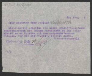Brief an Bernhard Sekles : 25.01.1918