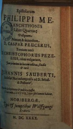 Epistolarum Ph. Mel. liber ..., Liber quartus