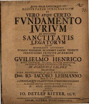 Diss. ... de vero atque certo fundamento iurium ac speciatim sanctitatis legatorum