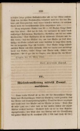 IV. Wiesenbewässerung mittelst Dampfmaschinen