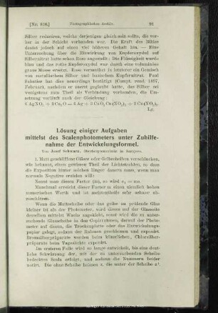 Lösung einiger Aufgaben mittelst des Scalenphotometers unter Zuhilfenahme der Entwickelungsformel