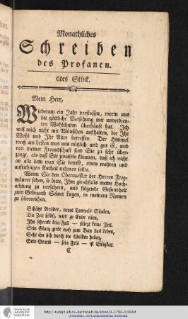Monathliches Schreiben des Profanen. 6tes Stück.