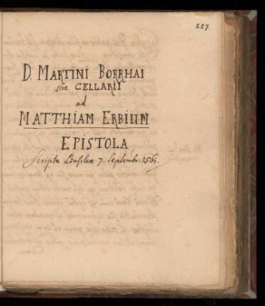 [Brief von Martin Borrhaum an Matthias Erb (1561)]