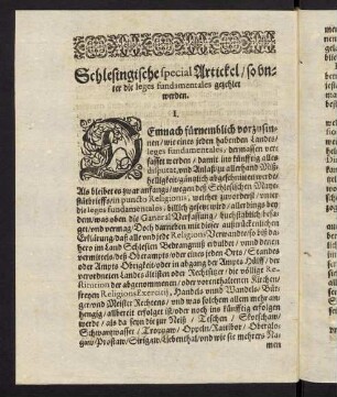 C3v-D3v, Schlesingische special Artickel, so unter die leges fundamentales gezehlet werden