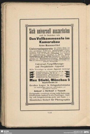 Werbung: Universal-Vergrößerungs- und Projektions- Apparat, Max Stiehl, München