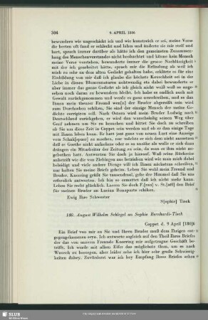 August Wilhelm von Schlegel an Sophie Bernhardi, Coppet, 09.04.1806