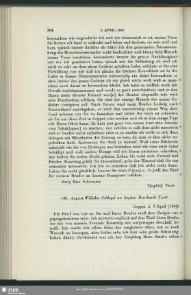 August Wilhelm von Schlegel an Sophie Bernhardi, Coppet, 09.04.1806