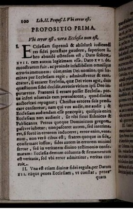 Propositio Prima. Ubi error est, vera Ecclesia non est