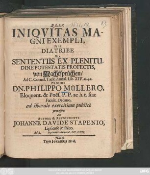 Iniquitas Magni Exempli, Sive Diatribe De Sententiis Ex Plenitudine Potestatis Profectis