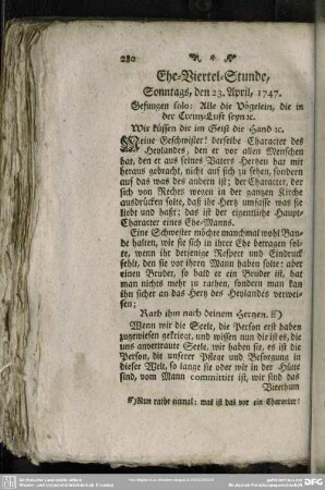 Ehe-Viertel-Stunde, Sonntags, den 23. April, 1747