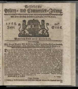 44tes Stueck, Montag den 31ten October. 1768