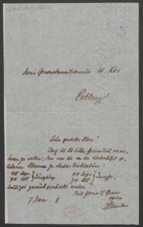 Brief an Willem Kes und Musik-Institut  : 07.01.1908