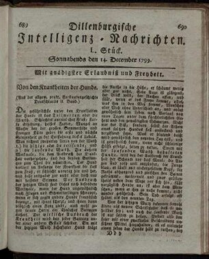 L. Stück. Sonnabends den 14. December 1799.
