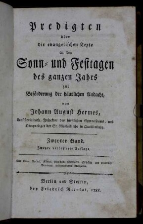 2: Predigten über die evangelischen Texte an den Sonn- und Festtagen des ganzen Jahrs zur Beförderung der häuslichen Andacht. Bd. 2