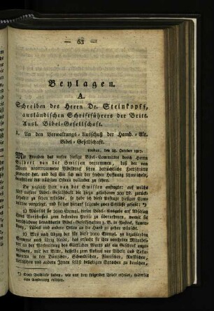 Beylagen. A. Schreiben des Herrn Dr. Steinkopff, ausländischen Schriftführers der Britt. Ausl. Bibel-Gesellschaft.