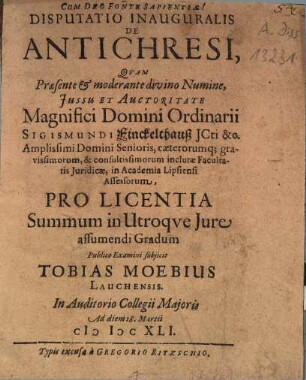 Disputatio Inauguralis De Antichresi