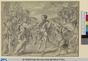 König Aeacus von Aegina empfängt Cephalus als Gesandten von Athen