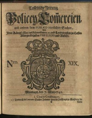 Nro. XIX, Montags, den 7. May 1742