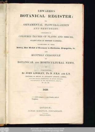 N.S. 12 = 25.1839: Edwards's botanical register, or ornamental flower garden and shrubbery