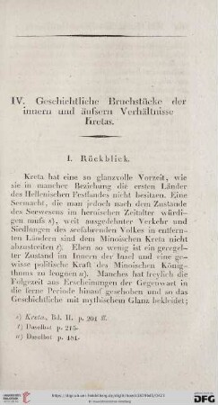 IV. Geschichtliche Bruchstücke der innern und äussern Verhältnisse Kretas