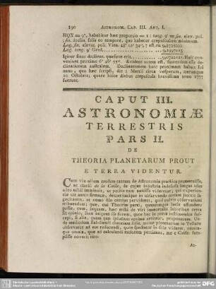 Caput III. Astronomiae Terrestris Pars II. De Theoria Planetarum Prout E Terra Videntur