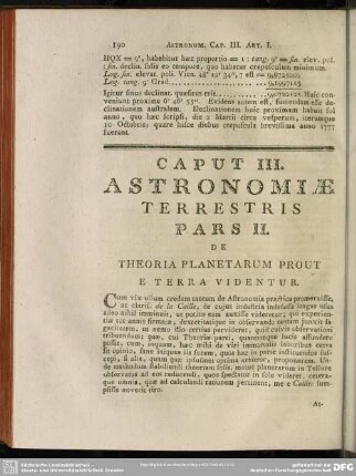 Caput III. Astronomiae Terrestris Pars II. De Theoria Planetarum Prout E Terra Videntur