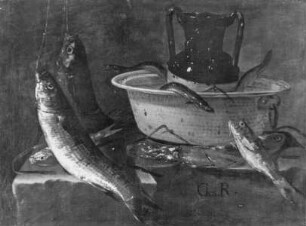 Stilleben mit Fischen, Krug und Schüssel