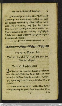 Zweyte Nachricht. Von der Einfahrt in Hamburg aus der südlichen Gegend