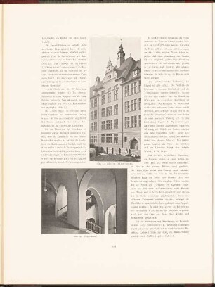 Gemeindeschule in der Oderberger Straße, Berlin: Ansicht, Innenansicht Treppenhaus (aus: Neubauten der Stadt Berlin, Bd. I, 1902)
