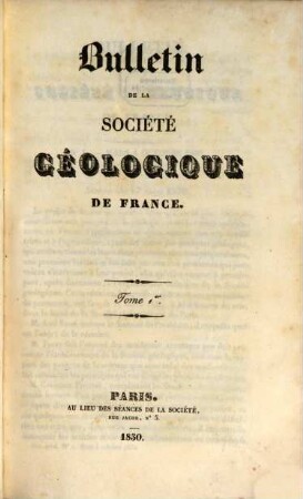 BSGF : earth sciences bulletin. 1. 1830