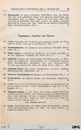 Tapisserien, Textilien und Spitzen (Nr. 128-165)