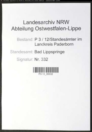 Sterberegister Standesamt Bad Lippspringe