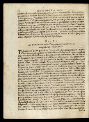 Cap. III. De Democratia adstrictiori: junctis monitionibus aliquot, inibi observandis.
