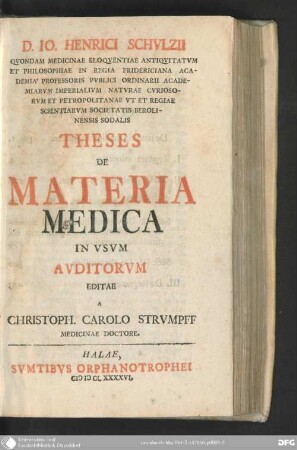 Io. Henrici Schulzii theses de materia medica