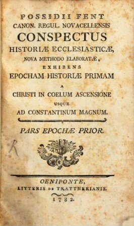 Conspectus historiae ecclesiasticae. 1. Oenipons, 1782