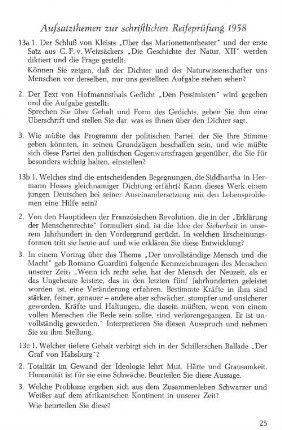 Aufsatzthemen zur schriftlichen Reifeprüfung 1958