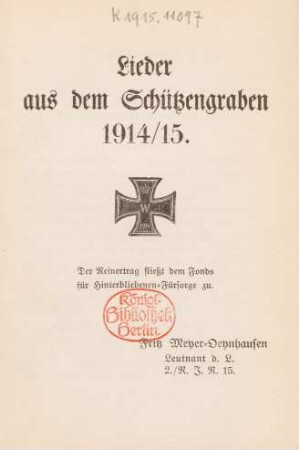 Lieder aus dem Schützengraben 1914/15