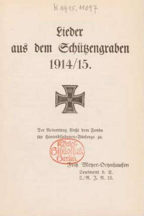 Lieder aus dem Schützengraben 1914/15
