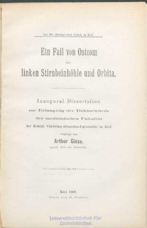 Ein Fall von Osteom der linken Stirnbeinhöhle und Orbita