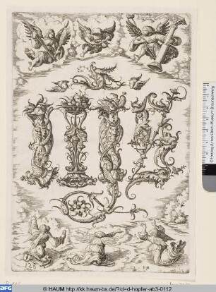 Monogramm Christi von sechs Engeln verehrt