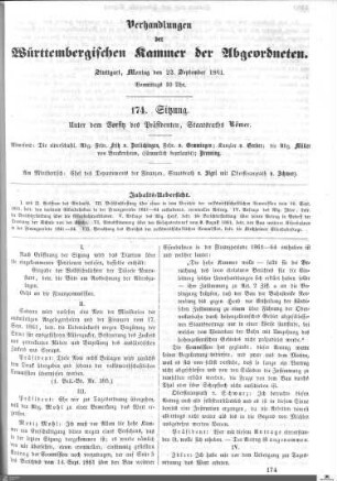 174. Sitzung, Stuttgart, 23.9.1861
