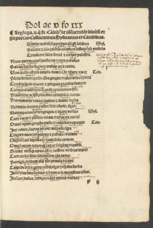 Aegloga. v. quae dicitur Candidus de consuetudine divitum erga poetas ...