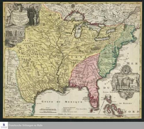 Amplissimæ Regionis Mississipi Seu Provinciæ Ludovicianæ â. P. P. Ludovico Hennepin Francisc Miss. in America Septentrionali Anno 1687 detectae, nunc Gallorum Coloniis et Actionum Negotiis toto Orbe celeberrimæ Nova Tabula