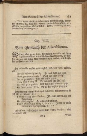 Cap. VIII. Vom Gebrauch der Adverbiorum. - Cap. IX. Vom Gebrauch der Conjunctionum.