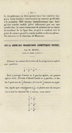 Sur la somme des progessions gémétriques infinies.