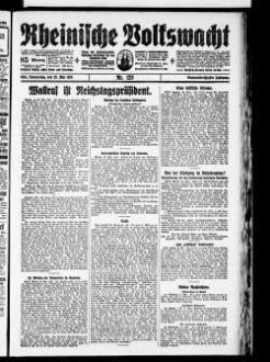 Rheinische Volkswacht : offizielles Organ der Zentrumspartei : amtliches Kreisblatt für den Landkreis Köln