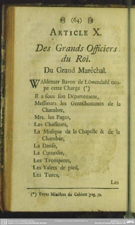 Article X. Des Grands Officiers du Roi