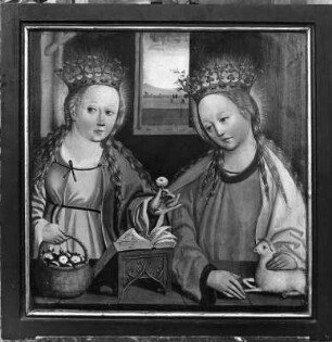Altarflügel mit der Heiligen Dorothea und Agnes : Altarflügel mit der Heiligen Dorothea und Agnes. Tafelmalerei (um 1500). Graz, Leech-Kirche (Maria am Leech)