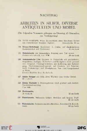 Nachtrag (Arbeiten in Silber, diverse Antiquitäten und Möbel) (Nr.523-561)