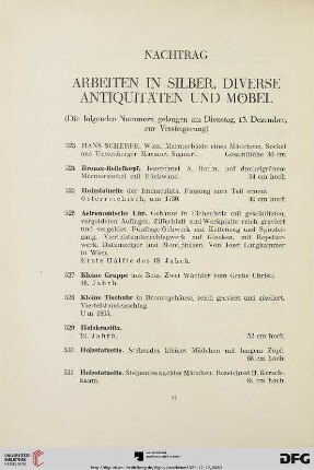 Nachtrag (Arbeiten in Silber, diverse Antiquitäten und Möbel) (Nr.523-561)